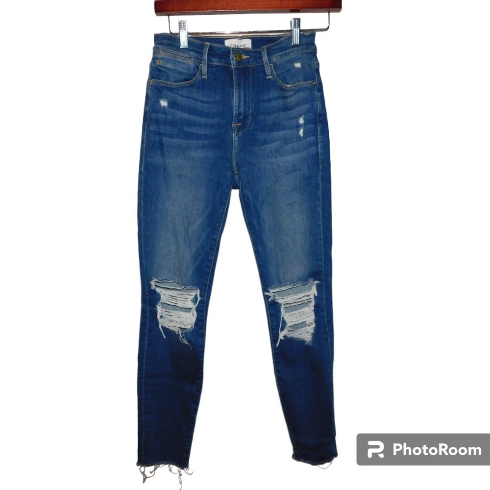 FRAME Le High Skinny Crop Distressed Denim Jeans Size 25